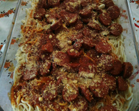 Espaguete com molho de calabresa