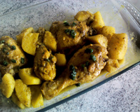 Coxa e sobrecoxa de frango ao curry