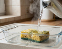 Quase desmaiei quando descobri o que a água fervente faz com a esponja de louça