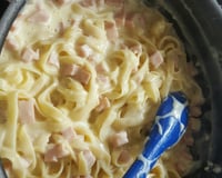 Macarrão com molho branco presunto e mussarela