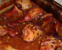 Coxa e sobre coxa de frango assada ao vinho