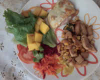 Frango com milho e folhas de aipo