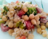 Risoto com calabresa e grão de bico