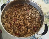 Arroz com lentilha e calabresa