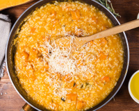 Quando faço esse risoto italiano em casa o meu filho pequeno até pede para comer abóbora