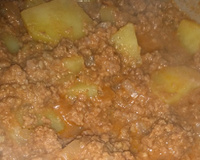 Arroz com carne moída e batata