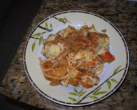 Macarrão com camarão e mexilhões