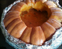 Frango na moranga no fogão de lenha