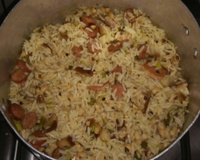 Baião de dois com bacon e linguiça calabresa