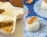 Minha sobremesa favorita desde que aprendi a receita é esse camafeu de nozes na travessa ma-ra-vi-lho-so (e muito fácil de fazer)