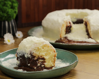 Bolo vulcão de leite em pó com creme de avelã