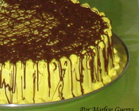 Bolo mousse de pêssego com sorvete de creme