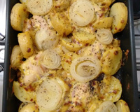 Sobrecoxas de frango com Creme de cebola e orégano