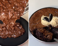 Nem batedeira, nem liquidificador: para fazer esse brownie de Oreo fácil e diferente é só misturar tudo e botar no forno
