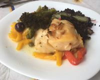 Bacalhau de forno ao alho e brócolis