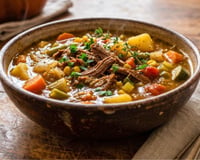 Com a queda nas temperaturas, nada melhor do que essa sopa de legumes com carne desfiada para o jantar!