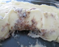 Escondidinho de carne de sol com batata e creme com requeijão.