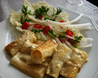 Rigatoni Giganti recheado com mossarela de búfala e shitake, ao molho de queijos e ervas