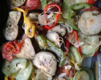 Peixe com legumes ao forno