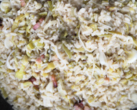 Risoto de alho-poró com calabresa e bacon