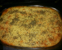 Macarrão de forno com purê de batata