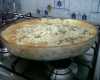 Gratinado de batata com presunto e queijo