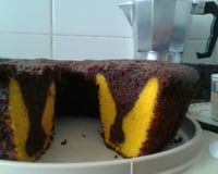 Bolo de cenoura mesclado com chocolate e aveia