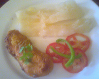 Macaxeira com frango empanado