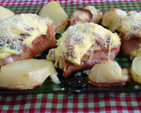 Coxa e sobrecoxa assada com molho de maionese