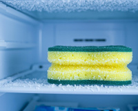 Depois que eu descobri a praticidade que é ter uma esponja úmida no congelador, nunca mais tirei de lá!