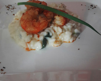 Risoto de espinafre com camarão bêbado