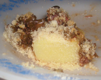 Polenta com carne e talo de espinafre
