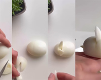 A ideia mais genial (e fofa!) que você vai ver nessa Páscoa: como servir ovo cozido em forma de coelhinho, é só cortar e encaixar!