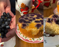 Bolo simples e fofinho de iogurte natural com uva: que tal esse bolinho pra variar o cardápio?