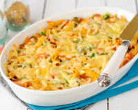 Macarronada de forno ao molho de tender