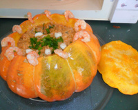 Camarão na moranga no micro-ondas