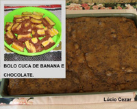 Bolo cuca de banana e chocolate