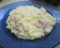 Macarrão ao molho branco com presunto e queijo
