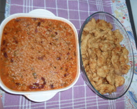 Arroz malandro de feijão com isca de peixe
