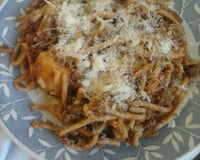 Macarrão com carne e batata