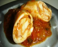 Lula recheada com palmito e camarão