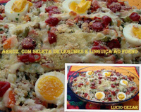 Arroz com seleta de legumes e linguiça ao forno