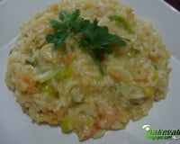 Risoto de alho poró com camarão