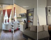Apartamento de 9 metros quadrados impressiona com cama suspensa que libera espaço e divide opiniões: você alugaria esse Airbnb?