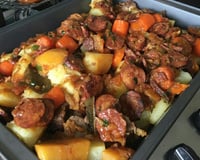 Costela bovina na panela de pressão com linguiça calabresa e bacon