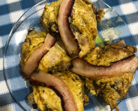 Sobre coxa assada com sopa de cebola e maionese