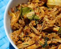 Carne de jaca vegana cozida na tigela