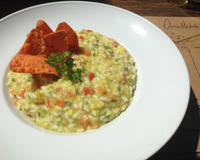 Risoto de abacate com crocante de milho e páprica