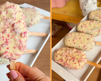 Picolé de morango cravejado: doce viral ganha versão gelada e tem tudo para bombar no verão