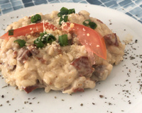 Risoto de bacon e calabresa